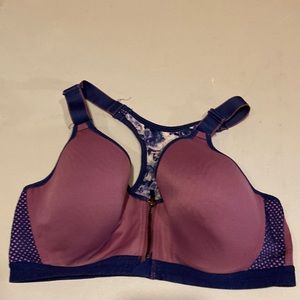 Maidenform Sports Bra Zipper Front Sz 38c pink & blue